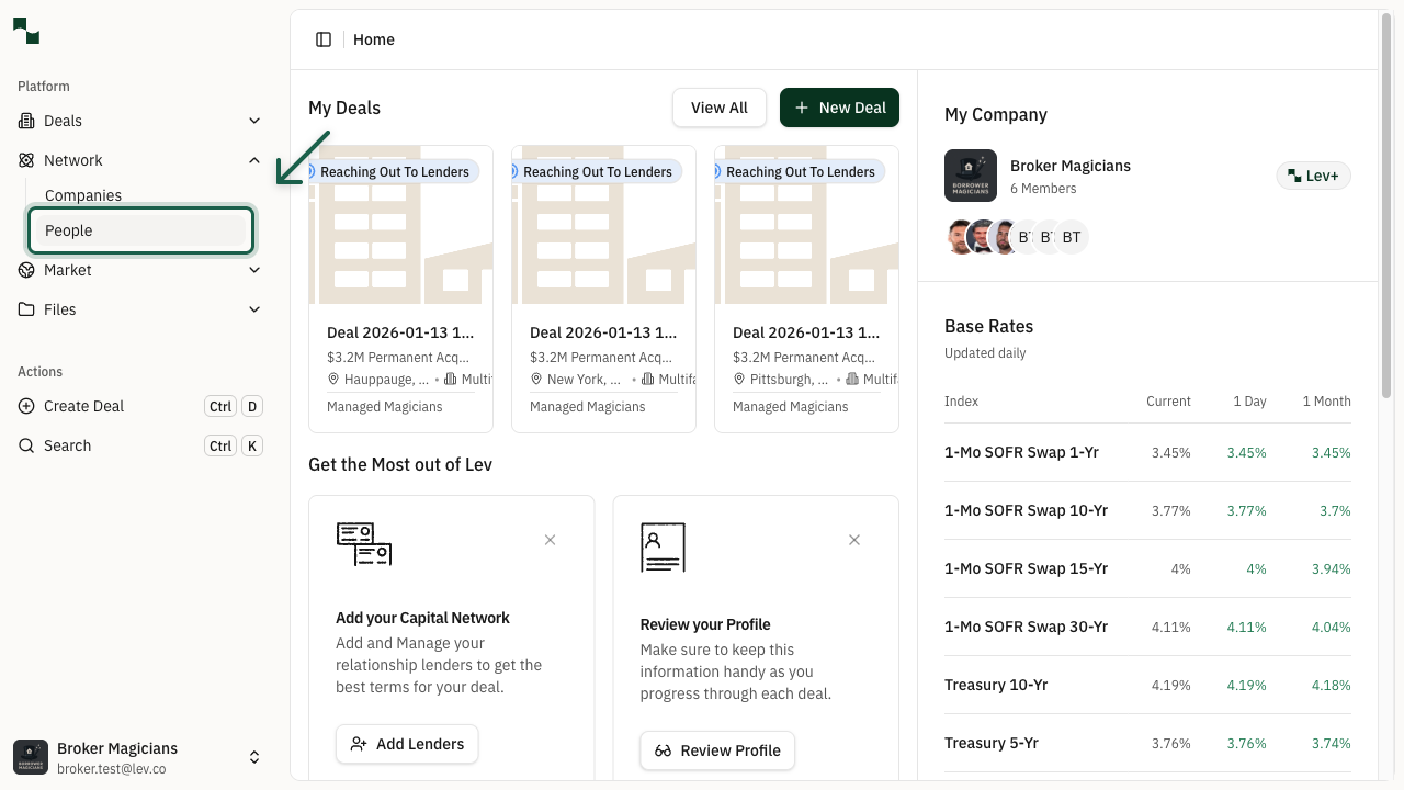 Network menu expanded showing People option